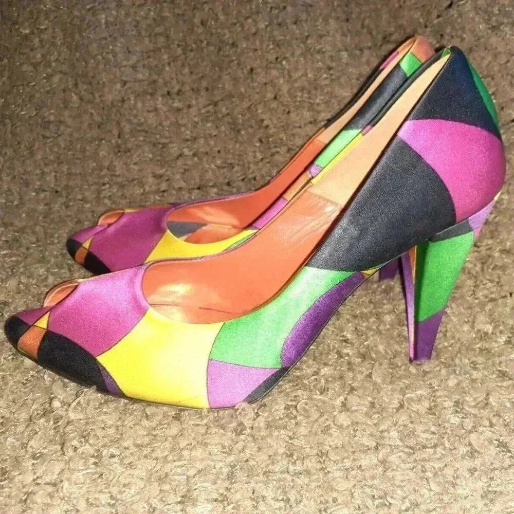 LORIBLU-PUCCI Color Block-Multi-Color-Satin Heels
